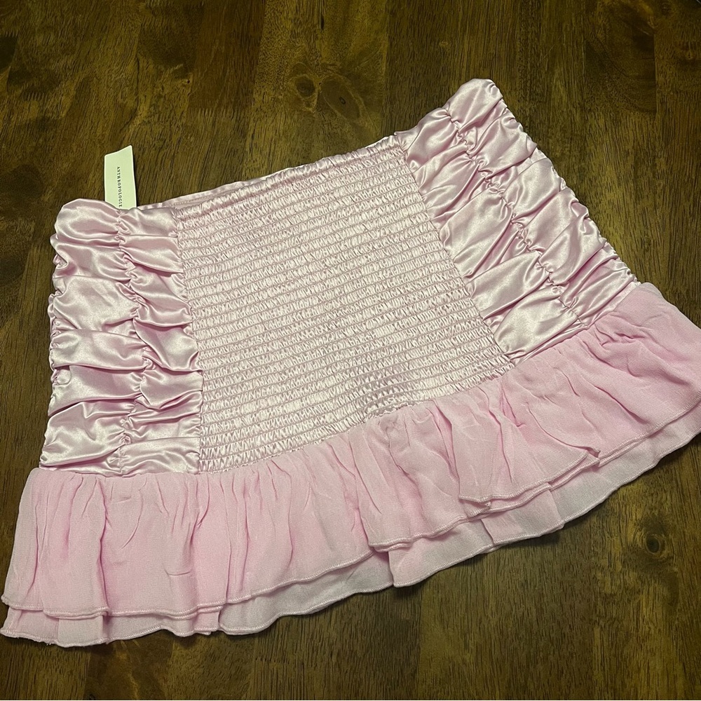 NWT Anthropologie Maeve Satin Chiffon Ruched Mini Skirt Pink Size M Coquette - Picture 13 of 13